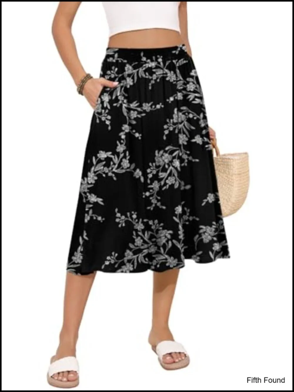 Flowy High Waisted Pleated Midi Skirt with Pockets
